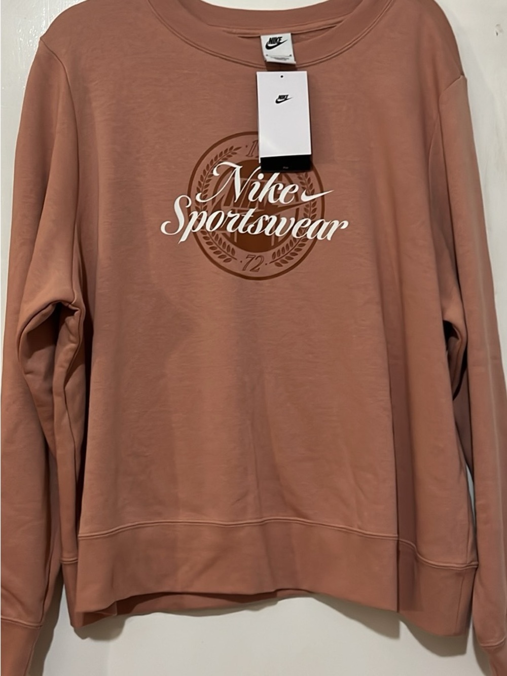 Nike Men's Crewneck Sweater in Dusty Rose with White Logo